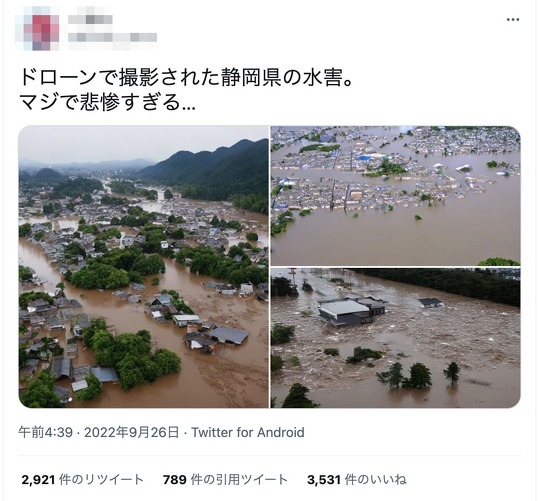 静岡の水害フェイク画像